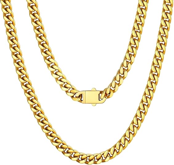 14k Gold Plated or Silver Cuban Link Chain for Men 5mm Miami Chains for Men