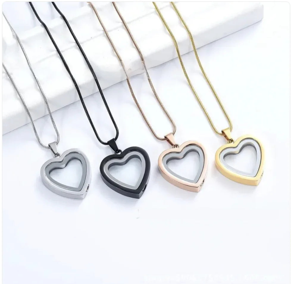 Heart-Shaped Memorial Necklace Glass Cremation Jewelry Necklace for Ashes Heart Memorial Locket Stainless Steel Keepsake Urn Ashes Pendant