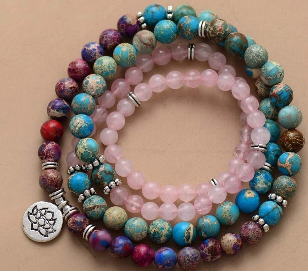 Stone Tiger Eye Stone Bracelet Necklace 108 Buddha Beads Lotus Bracelet