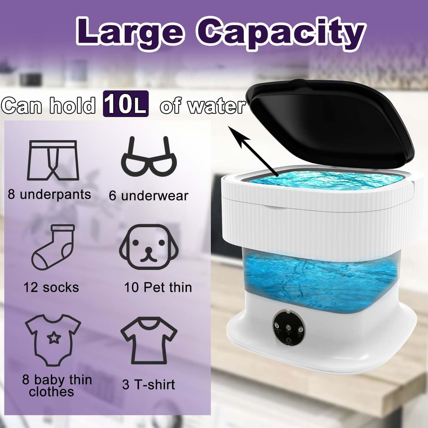 Portable Washing Machine,10L, Foldable Washer,3 Modes.  Suitable For Apartments, Dorm Rooms, Camping. Travel