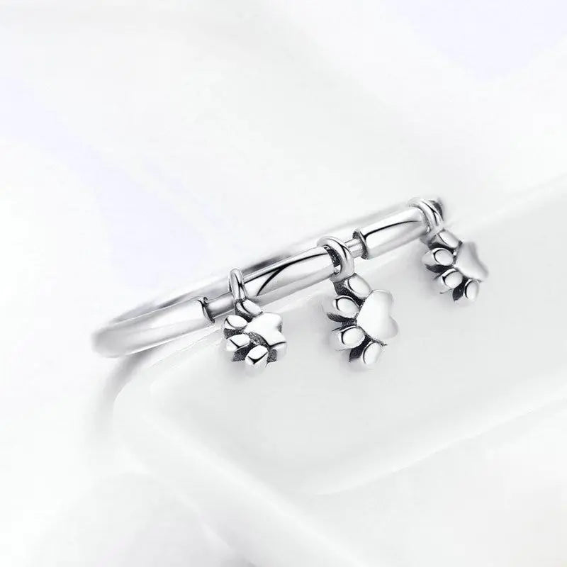 925 Sterling Silver Paw Dangle Ring - Size 6, 7, 8