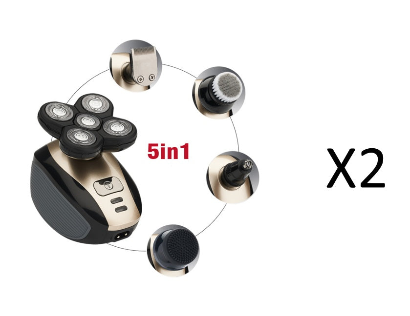 5-Blade Electric Shaver for Men, USB Rechargeable, Rotary Head with Wireless Charging, Ergonomic Design, Gold/Black