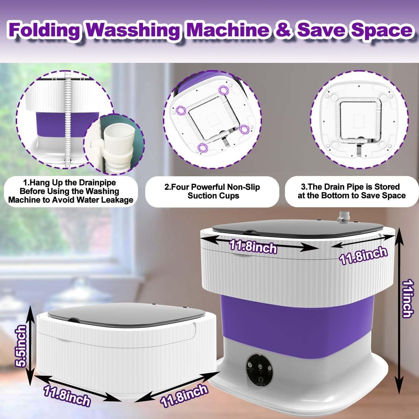 Portable Washing Machine,10L, Foldable Washer,3 Modes.  Suitable For Apartments, Dorm Rooms, Camping. Travel