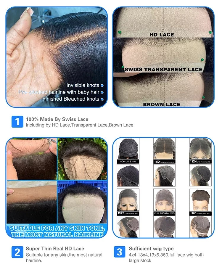 6x4 Density Virgin Human Hair Wigs For Women Vietnamese Raw Hair Transparent Lace Front Pre-Plucked Bleached Knots