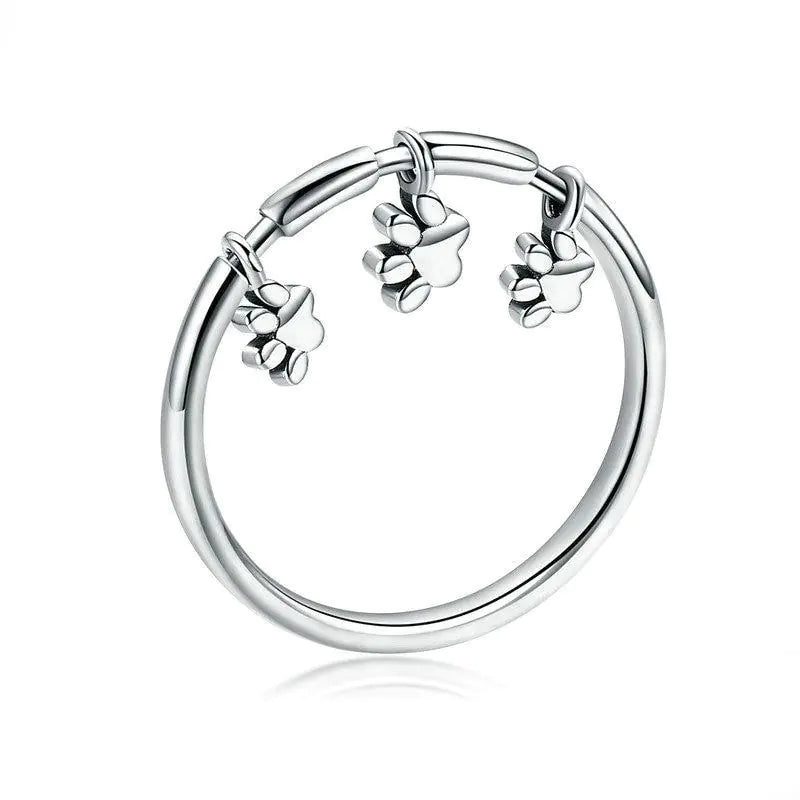 925 Sterling Silver Paw Dangle Ring - Size 6, 7, 8