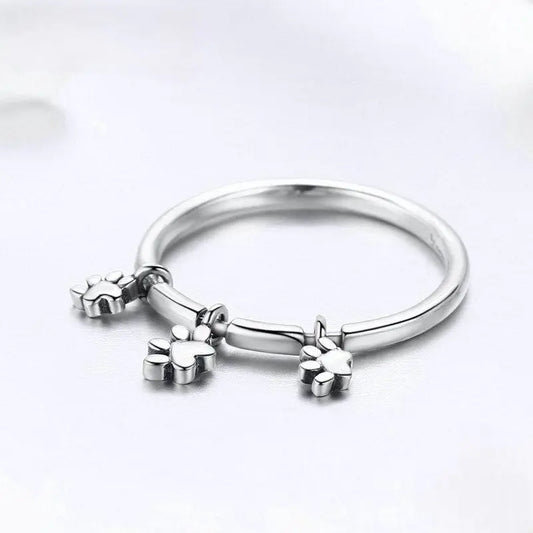 925 Sterling Silver Paw Dangle Ring - Size 6, 7, 8