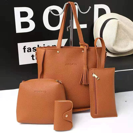 Large Leather Trendy Shoulder Bag Set
